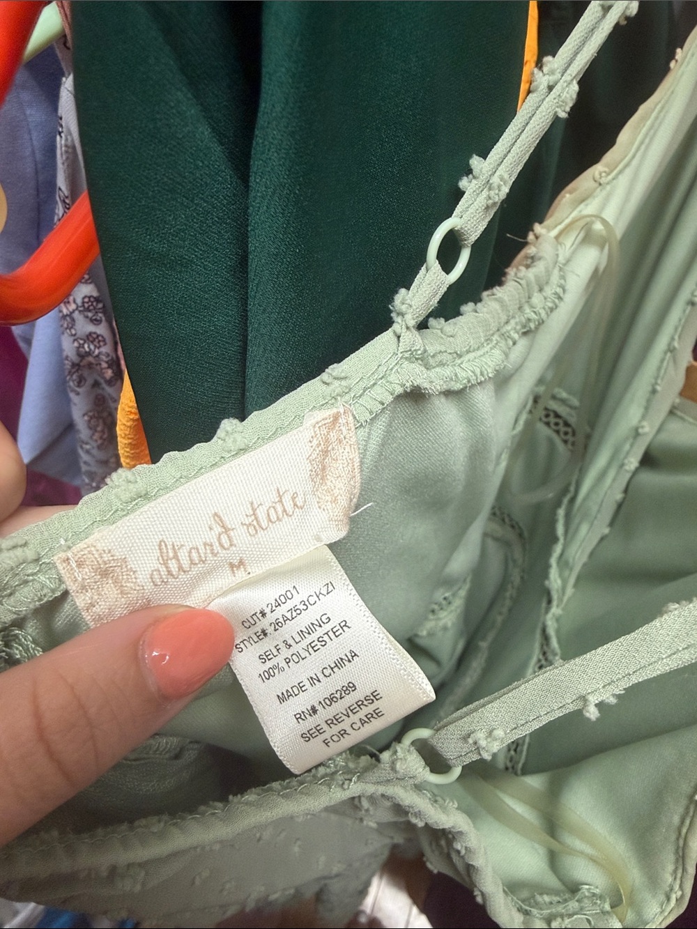 Altar’s State Light Green Swiss Dot Spaghetti Strap Dress - Picture 6 of 6